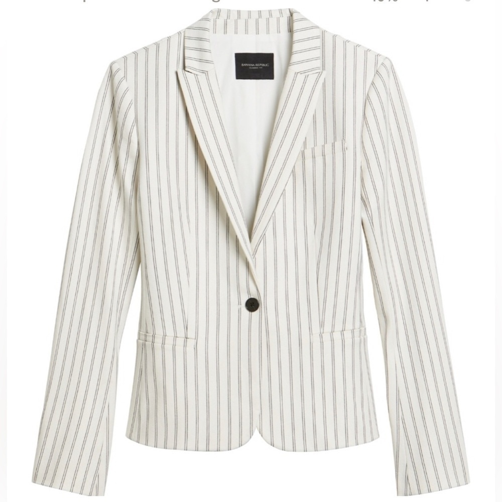 Banana Republic Classic Fit Jacket Blazer Womens Size 0 Striped White Navy Blue